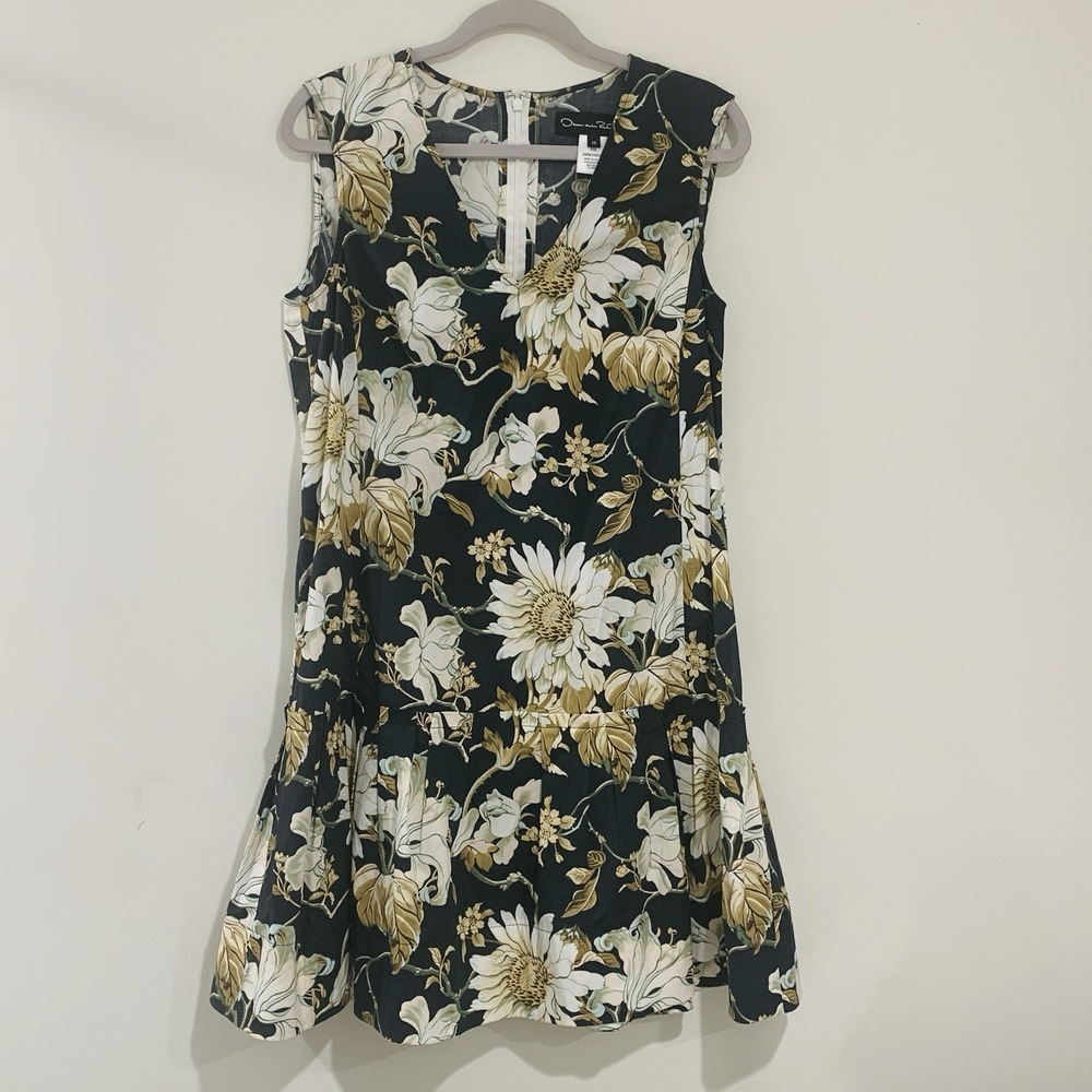 Oscar de la Renta Floral Dress Size 10 Drop Waist Dark Romantic Garden Party